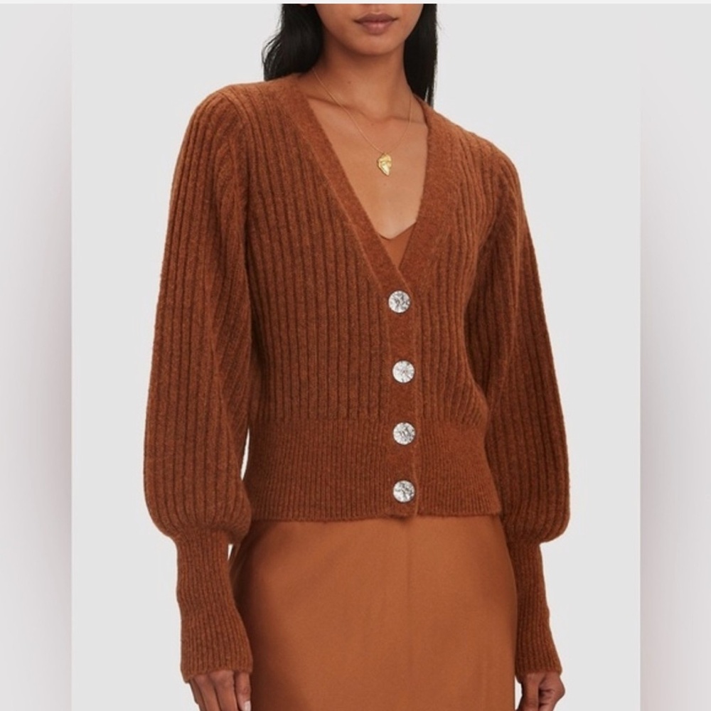 INTERMIX Ella Jewel Cardigan Wool Brown Sweater Small